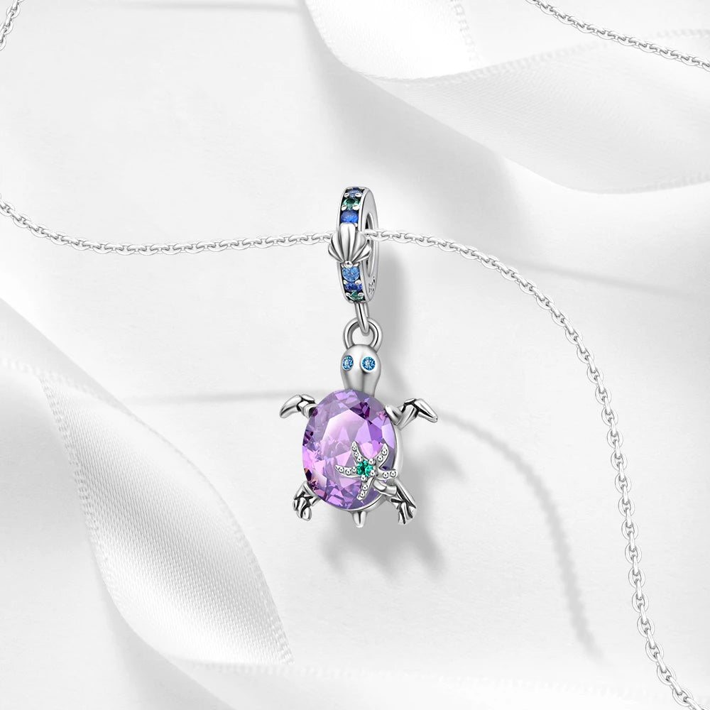 Breloque en forme de tortue de mer en verre de Murano coloré en cristal pour bracelet Pandora, en argent sterling 925, bijoux fins