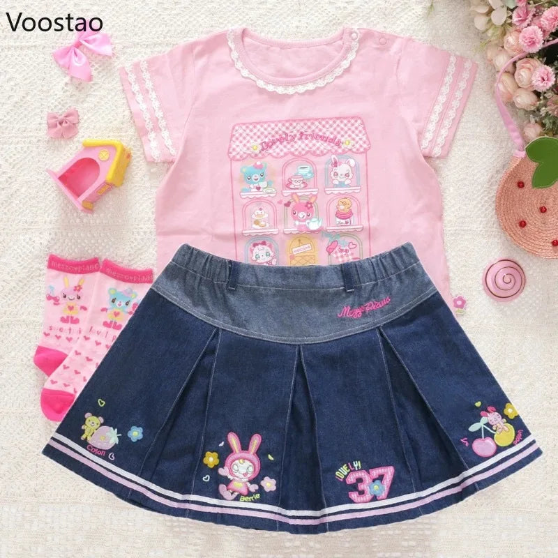 Kawaii-Jeansrock im japanischen Lolita-Stil für Damen mit süßer Cartoon-Hasenstickerei, kurze Röcke im koreanischen Y2K-Stil.