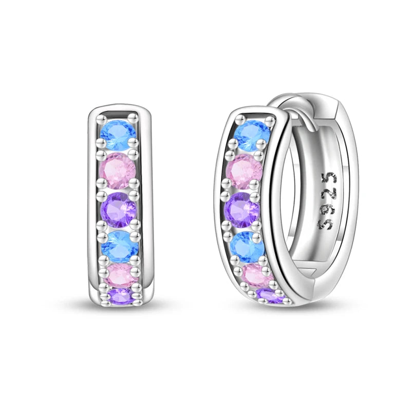 Original Cute 925 Silver Sparkling Colorful Zircon Pink Heart Shape Star Moon Earrings For Women Wedding Engagement Jewelry Gift