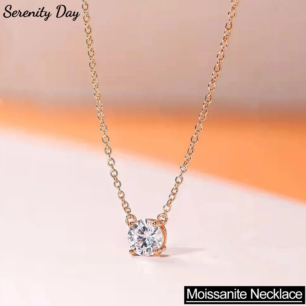 Serenity 1ct 2ct 3ct 5ct Rose Gold Color Moissanite Necklace Women Gift 100% S925 Sterling Silver Plated 18K Pendant Neck Chain