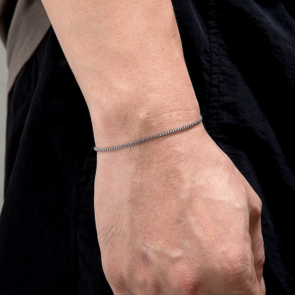 MKENDN 1.5MM Extremely fine Box Chain Bracelet Personalized Creative punk for Men Women Couple Stainless Steel Jewelry Gifts