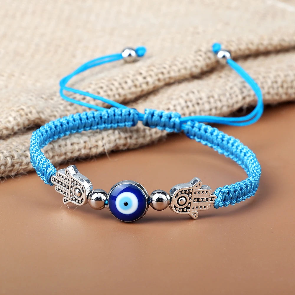 Classic Blue Turkish Evil Eyes Bracelets for Women Hand of Fatima Lucky Red Braided Rope Chain Bracelets Female Handmade Jewelry