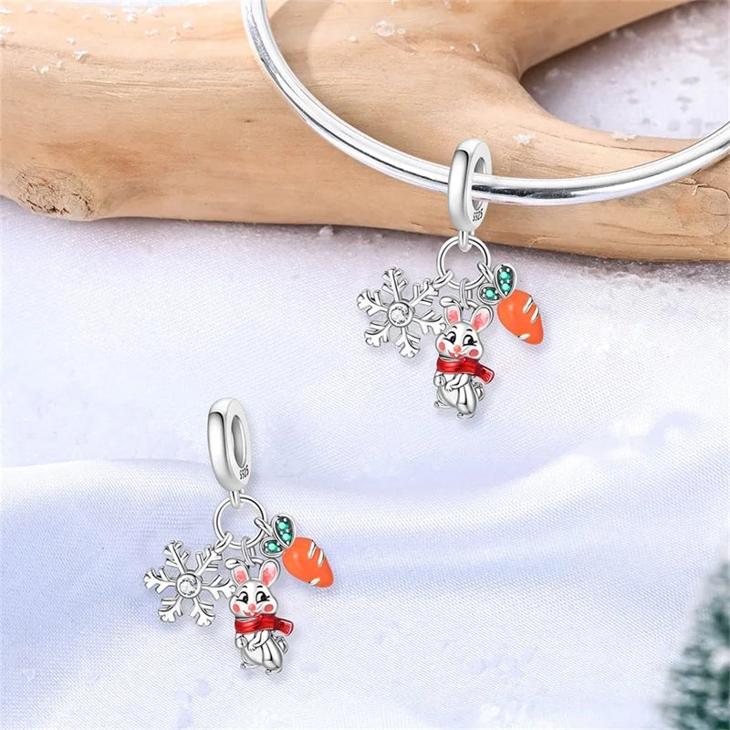 Hot Sale Charms Bead 925 Sterling Silver Winter Series Snowman Elk Christmas Pendants Fit Bangle Bracelet Necklace DIY Jewelry