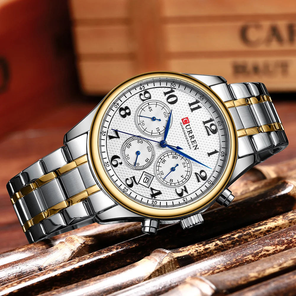 Montre homme CURREN, marque de luxe, montre-bracelet à quartz - Chronographe, cadran rond avec date automatique, étanche