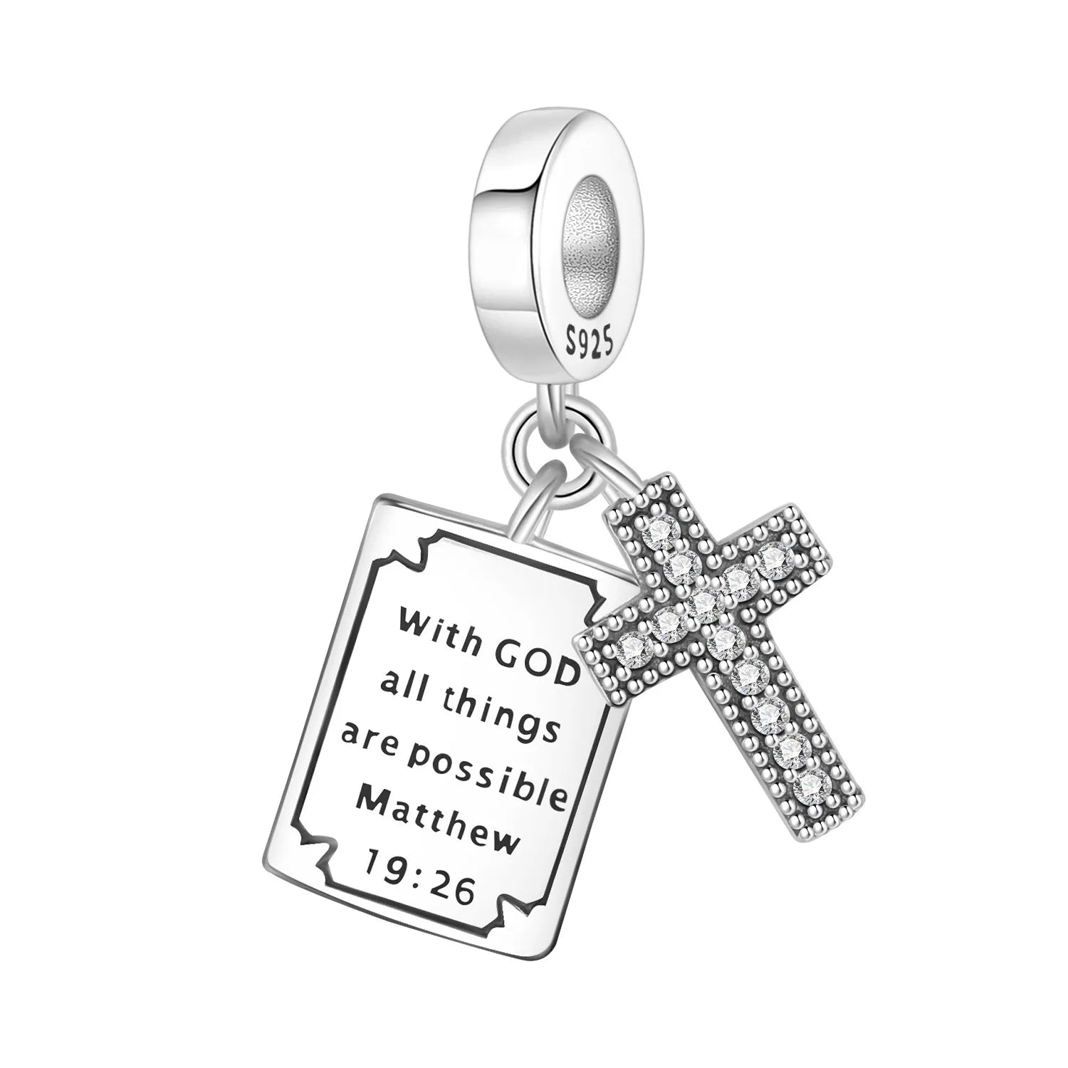 PANPOKI 925 Sterling Silver Biblical Cross Religious Symbol Beads Original Pendant Bracelet Charm Jewelry Party DIY Trendy Gift