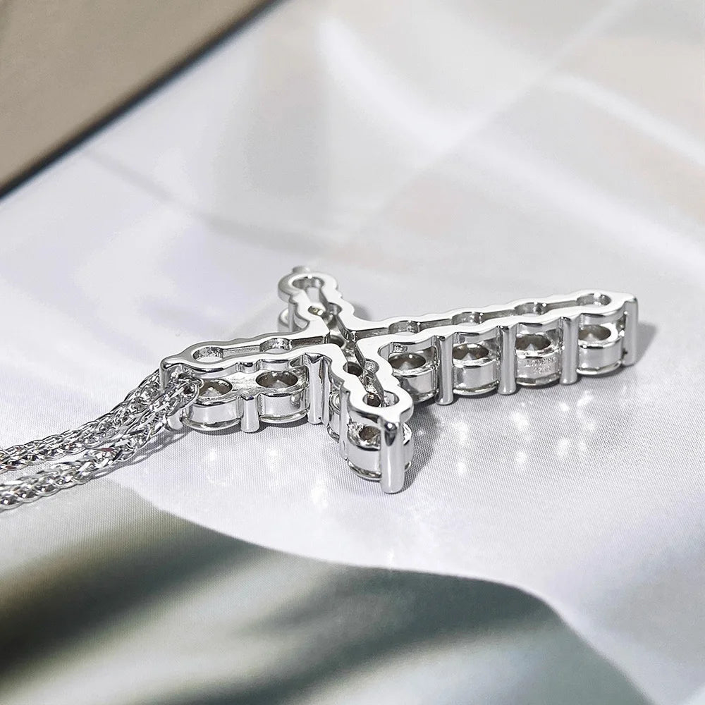 Serenity 5mm D Color Moissanite Cross Necklace for Women Men Gift 100% 925 Sterling Silver Chopin Chain Pendant Necklace Jewelry
