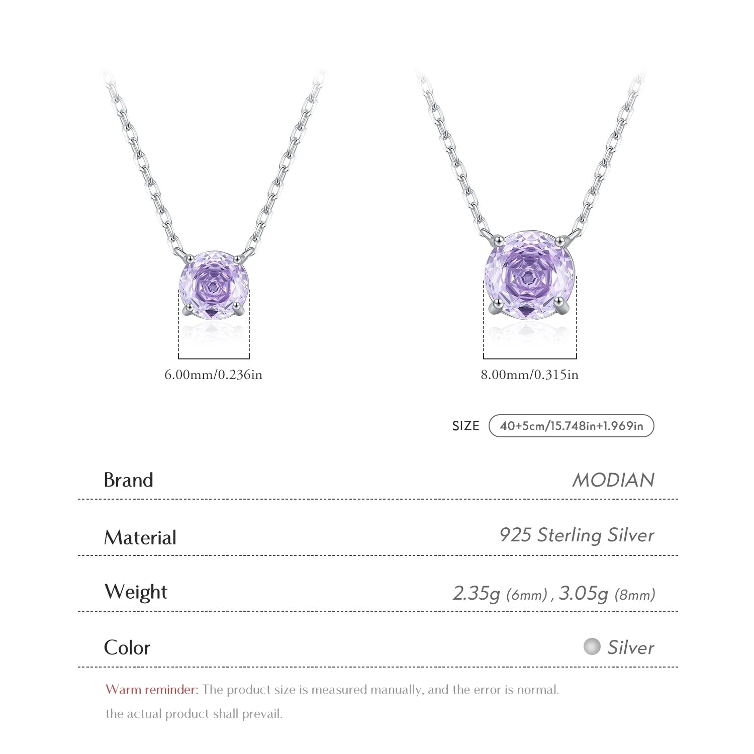 MODIAN 925 Sterling Silver Elegant High-end Lavender Round Rose Cut CZ Pendant Necklaces For Women Party Fine Jewelry