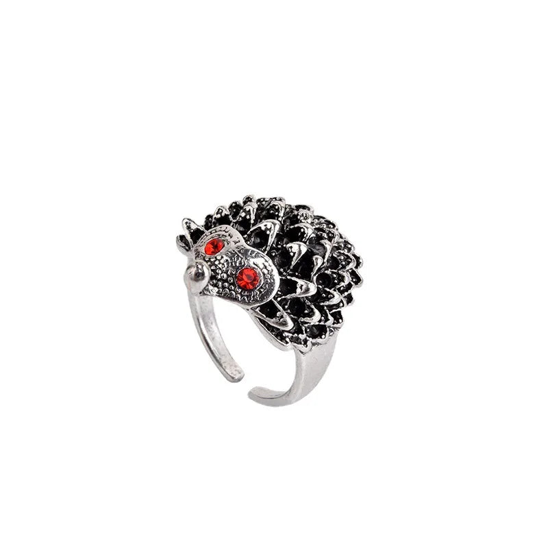 Retro Red Eye Hedgehog Ring For Men Women Punk Gothic Rock Hiphop Open Ring Handmade Designer Jewelry Unisex Accessories Gift