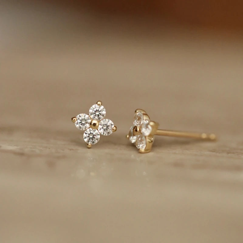 925 Sterling Silver Plated 18K Gold Inlay Zircon Flower Stud Earrings for Women Exquisite Wedding Party Jewelry Accessories
