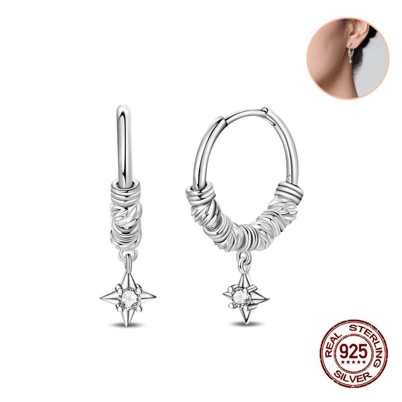 New Original 925 Sterling Silver Hoop Earrings Rose Gold Color Zircon Studs Earring For Women Luxury Wedding Engagement Gift