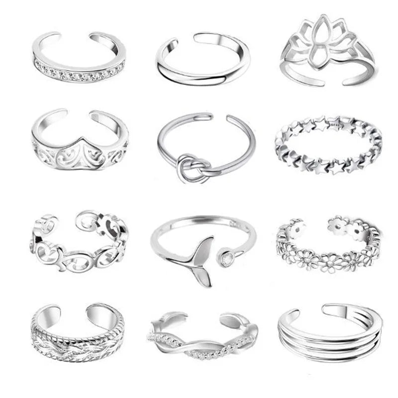 7/10/12Pcs Adjustable Toe Rings for Women Foot Ring Gold/Silver Color Metal Round Jewelry for Girl Summer Beach Barefeet Fashion