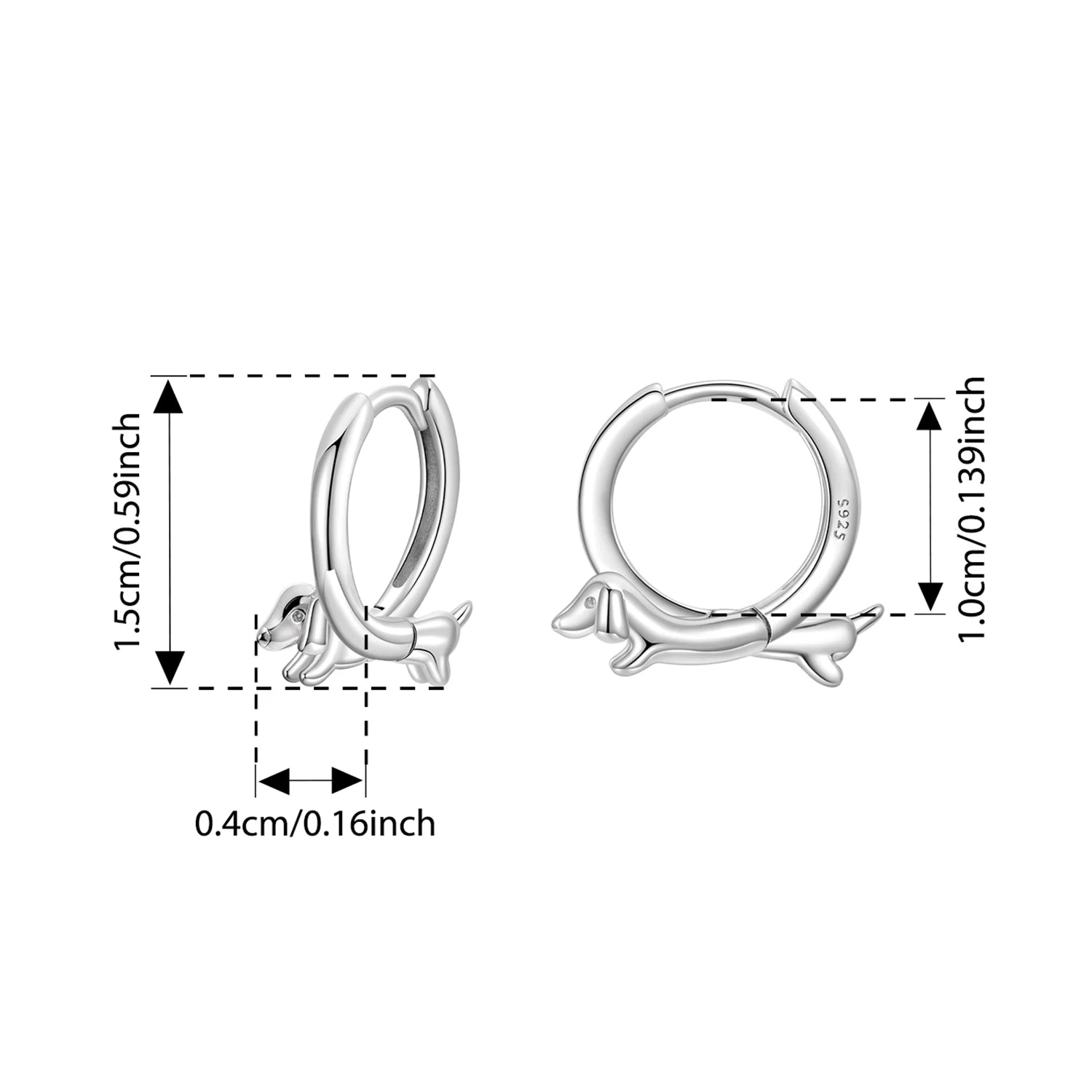 BAMOER Dackel-Ohrringe mit Creolen, Hundeohrringe, 925er Sterlingsilber, hypoallergen, Geschenkidee für Frauen