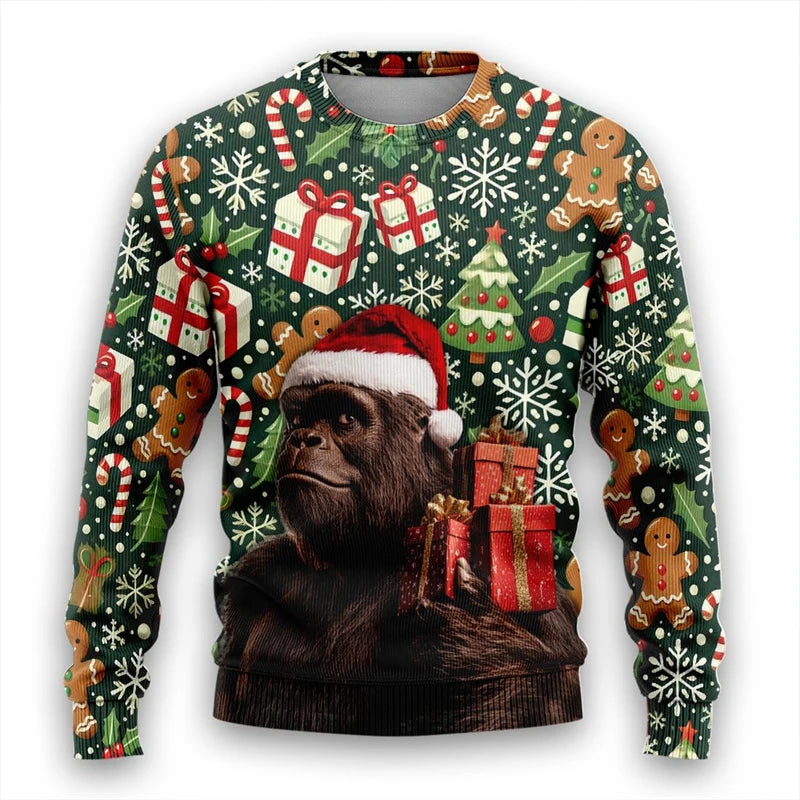 Christmas Theme Pet Corgi Raccoon 3D Printed Ugly Sweater Funny Goat Reindeer Unisex Sweatshirts Gingerbread Man Y2k Pullovers