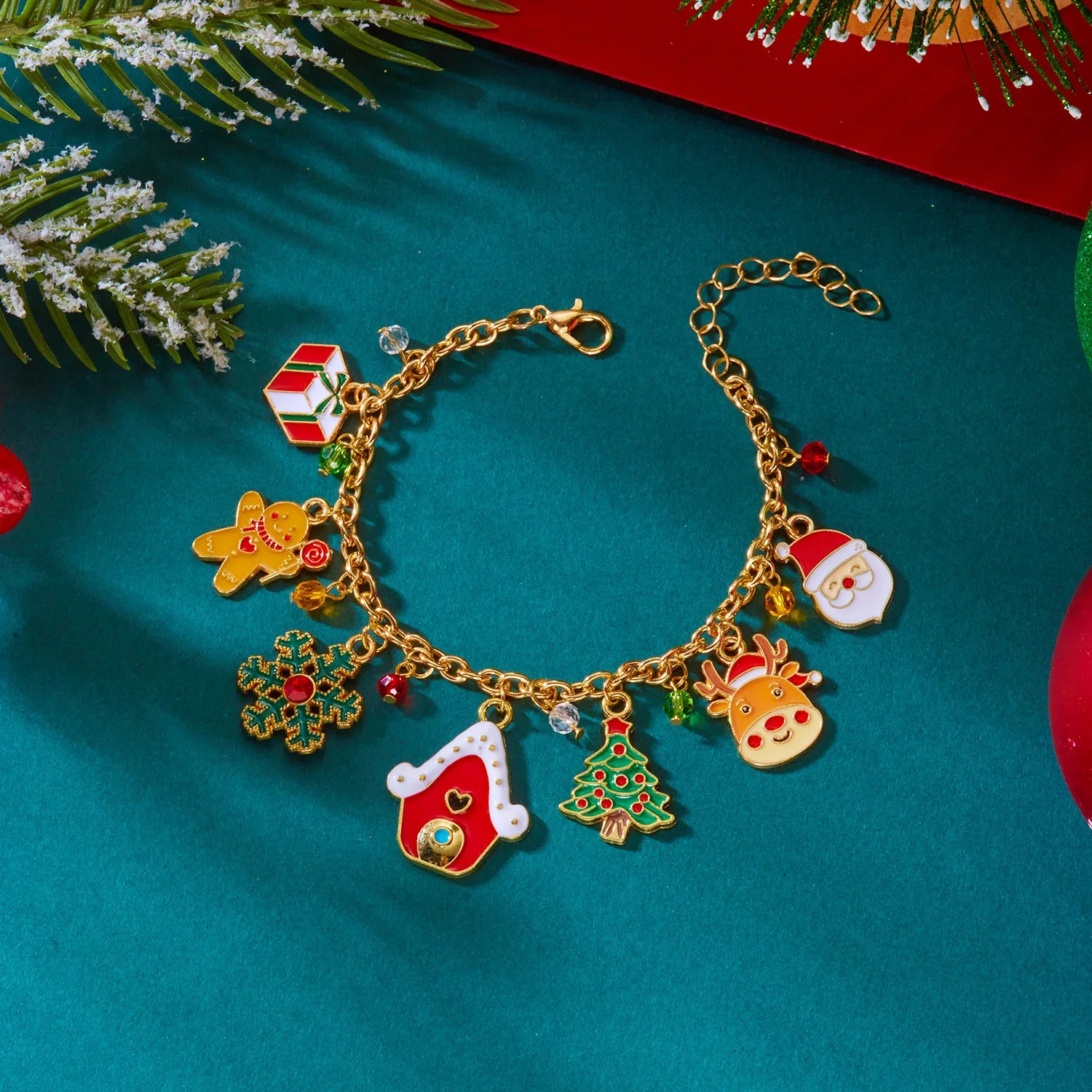 Christmas Series Santa Claus Tree Elk Pendant Bracelets for Women Snowflake Candy Elk Xmas Tree Metal Chain Bracelet Jewelry