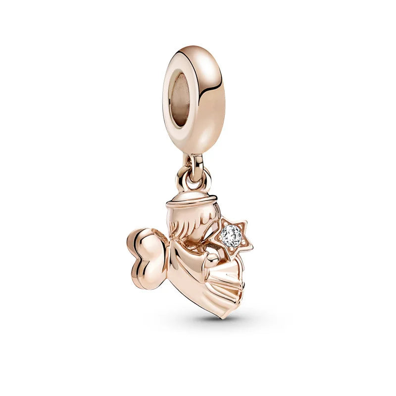 Hot Selling Rose Gold Series Leaf Bead Key Lock Pendant Suitable For European Original Bracelet DIY Exquisite Jewelry S925 Silve