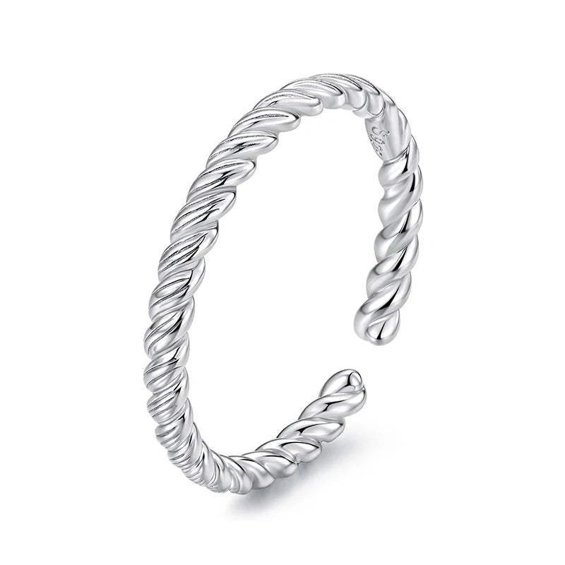 Bamoer 925 Sterling Silber Gedrehter, geflochtener offener Ring Trendiger Stapelbarer Kreuzring für Damen und Teenager Minimalistisches Alltagsgeschenk 2,2 mm