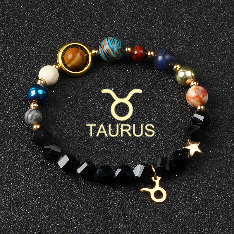 Universe Galaxy Eight Planets 12 Constellation Bracelets for Women Natural Stone Solar System Bracelets Libra Virgo Leo Jewelry - Madeinsea©