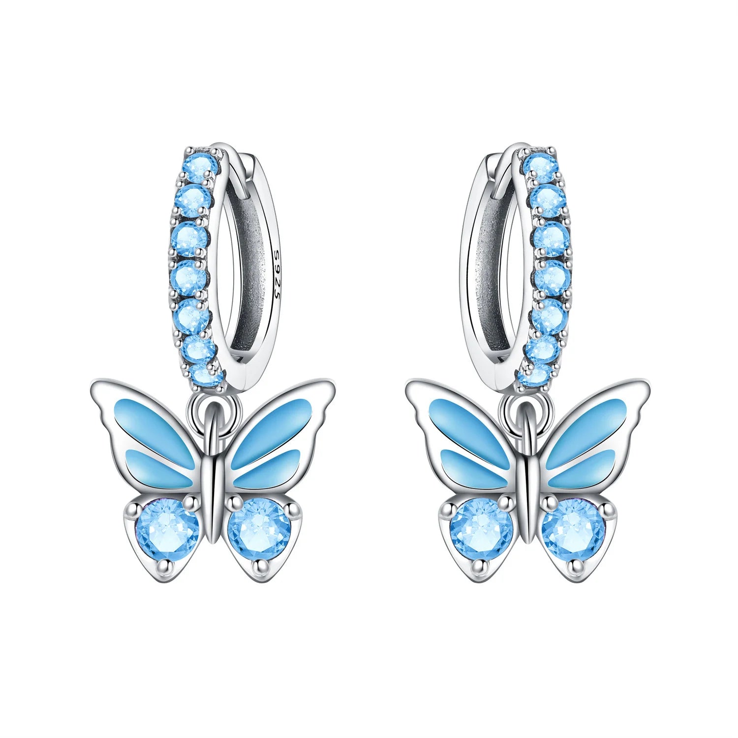 PANPOKI 925 Sterling Silver Sparkling Blue Snowflake Earrings Series Drop Earrings For Women Party Gifts Trendy Jewelry