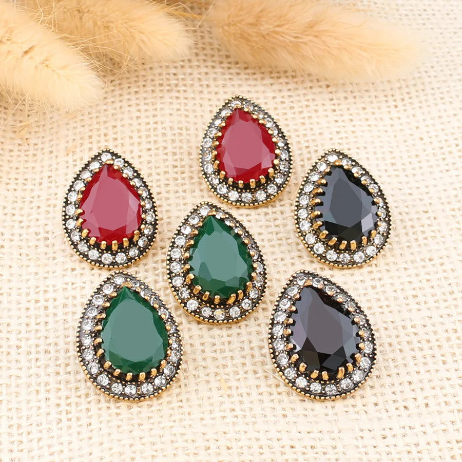 Engagement Enamel Retro Water Drop Stud Earrings for Women Girls Natural Copal Gemstone Jewelry Earring Wedding Jewelry Gifts