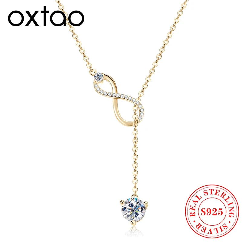OXTAO D VVS1 6.5mm Moissanite Pandent Necklaces Female Real 925 Sterling Sliver Y Lariat Infinity Necklace Wedding Fine Jewely