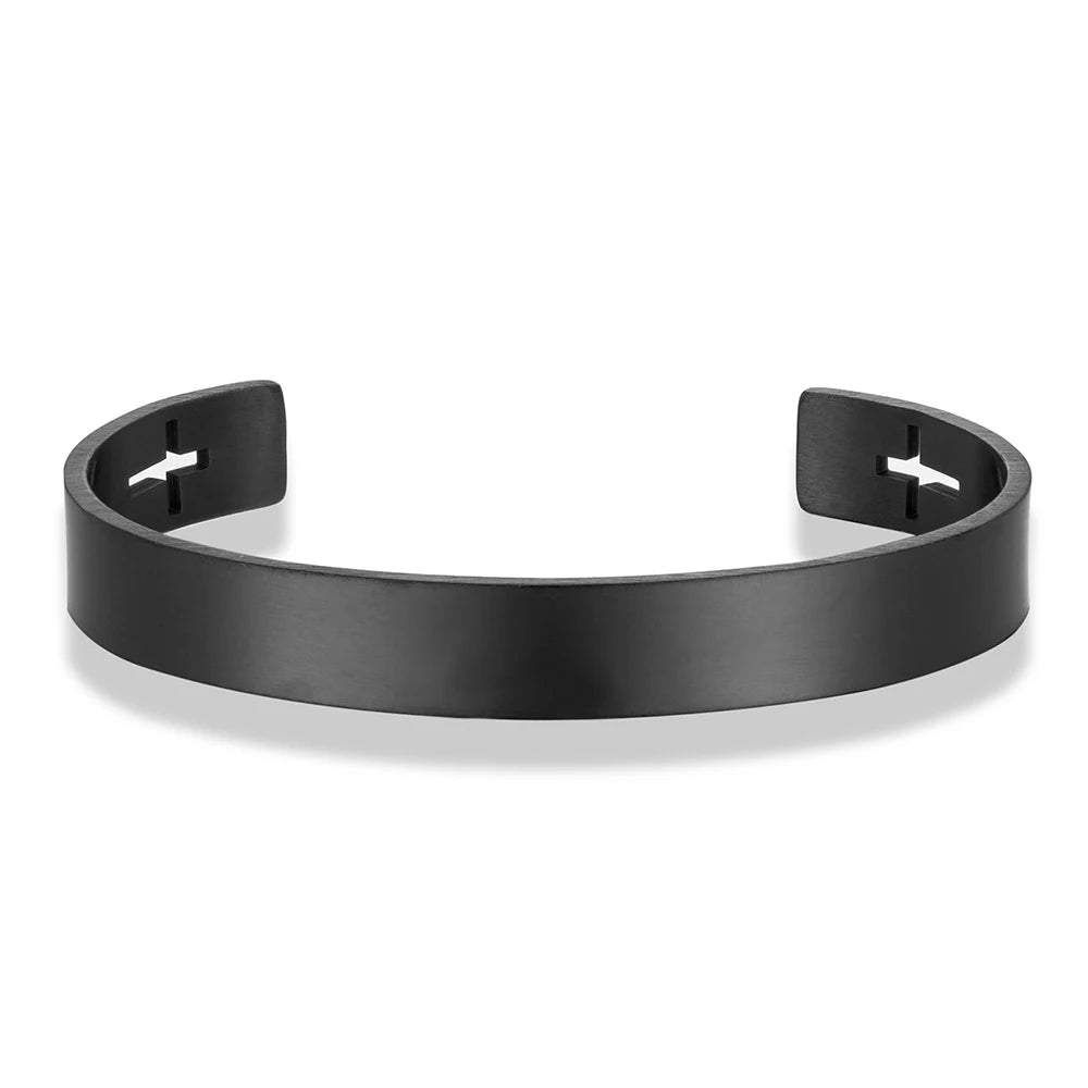 Gold Color Stainless Steel Cross Cuff Bracelet for Men Carving Design Fashion Wristband Hand Accessory Perfect Gift for Him