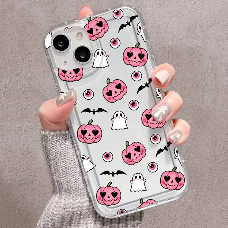 Cute Halloween Pumpkin Ghost Phone Case for Samsung Galaxy S24 S23 Ultra 5G S22 Plus S21FE A15 A35 A55 A14 A34 A54 A33 A53 Cover