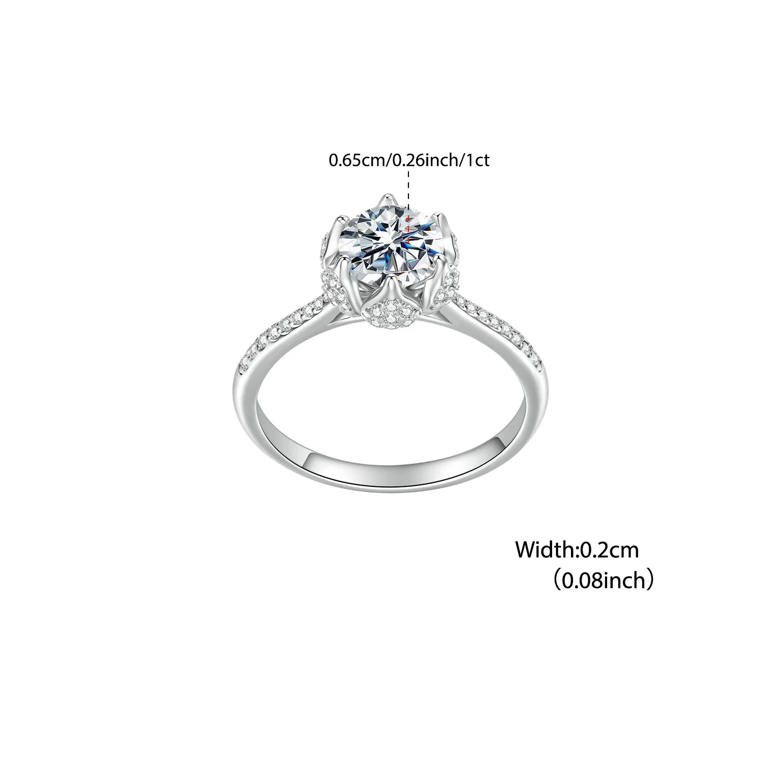 WOSTU 1CT Moissanite Ring Floral Core White Gold Luxury Original 925 Sterling Silver For Women Engagement Wedding Fine Jewelry