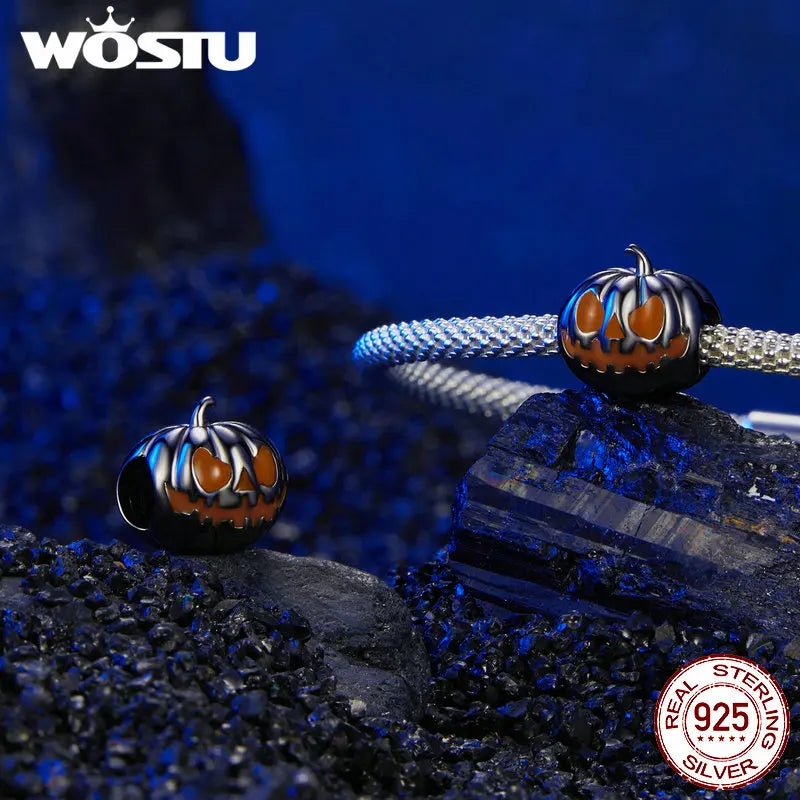 WOSTU 925 sterling silver Luminous Pumpkin Charms Elf Witch Pendant Devil's Eye Skull Beads Fit DIY Bracelet Necklace Halloween