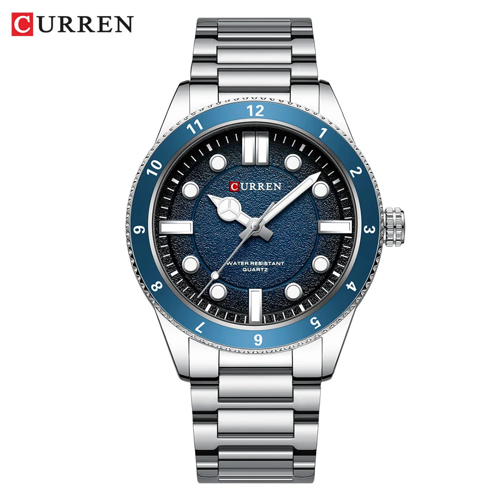 CURREN Casual Simple Quartz Watch with Stainless Steel Band Fashion Men's Clock Waterproof Luminous Wristwatches