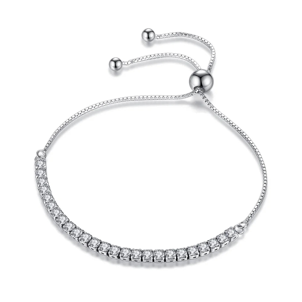 Solid Pure Silver 15/16/17/18/19/20/21 cm Tennis Bracelet Pave 3 mm Round Black Jet Zircon Elegant Real 925 Jewelry For Women