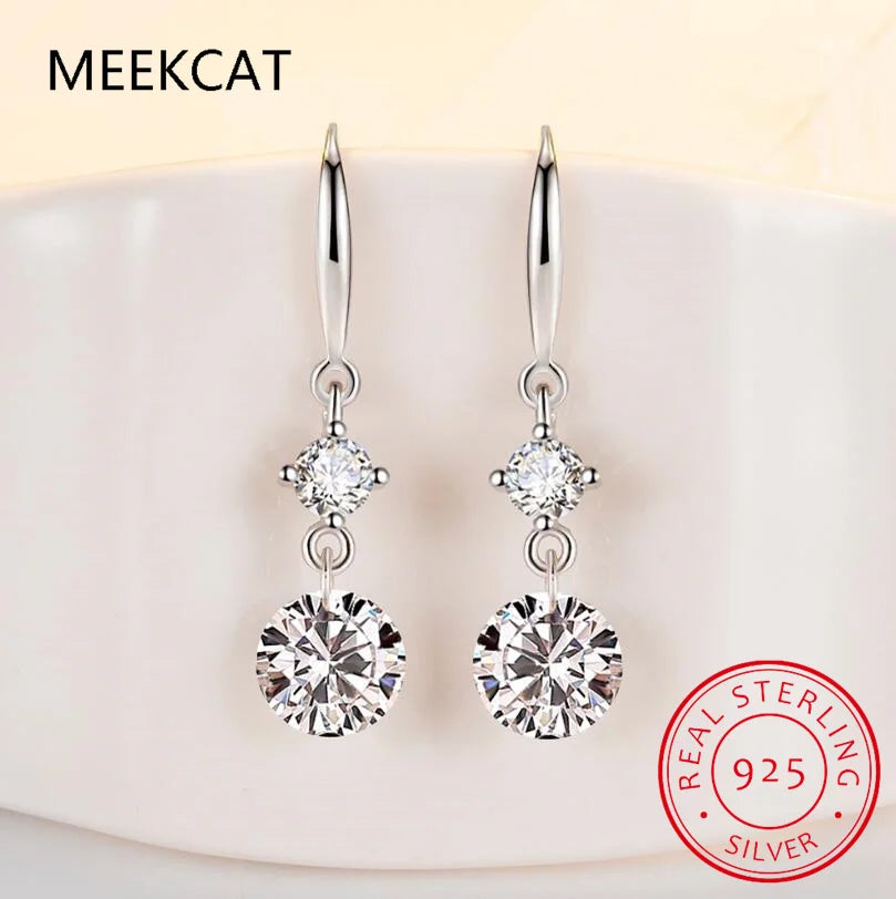 100% Real Silver 925 D Color 6.5mm Moissanite Diamond Hook Earrings Dangle Drop Earring for Women Wedding Jewelry Valentine Gift