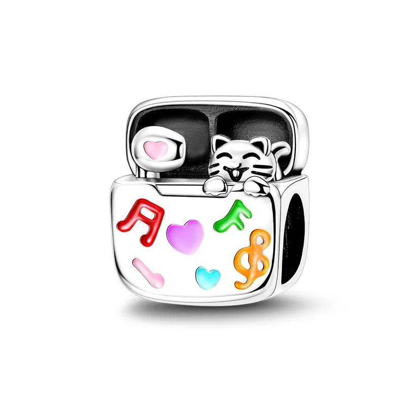 925 Sterling Silver Musical Instrument Charms Beads Piano Guitar Earphone Pendants Earrings Fit Bracelet DIY Fine Jewelry Gift