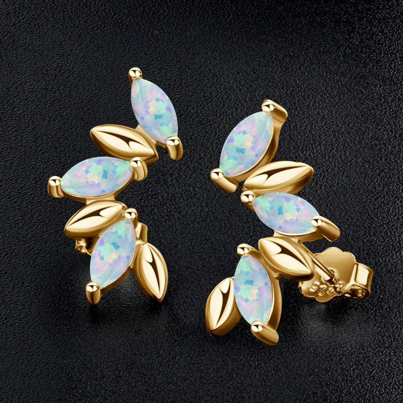 OXTAO Synthetic Opal Fashion Stud Earrings 3x6mm Marquise Shape Cut Ladies 925 Silver Piercing Temperament Earring Jewelry Gift
