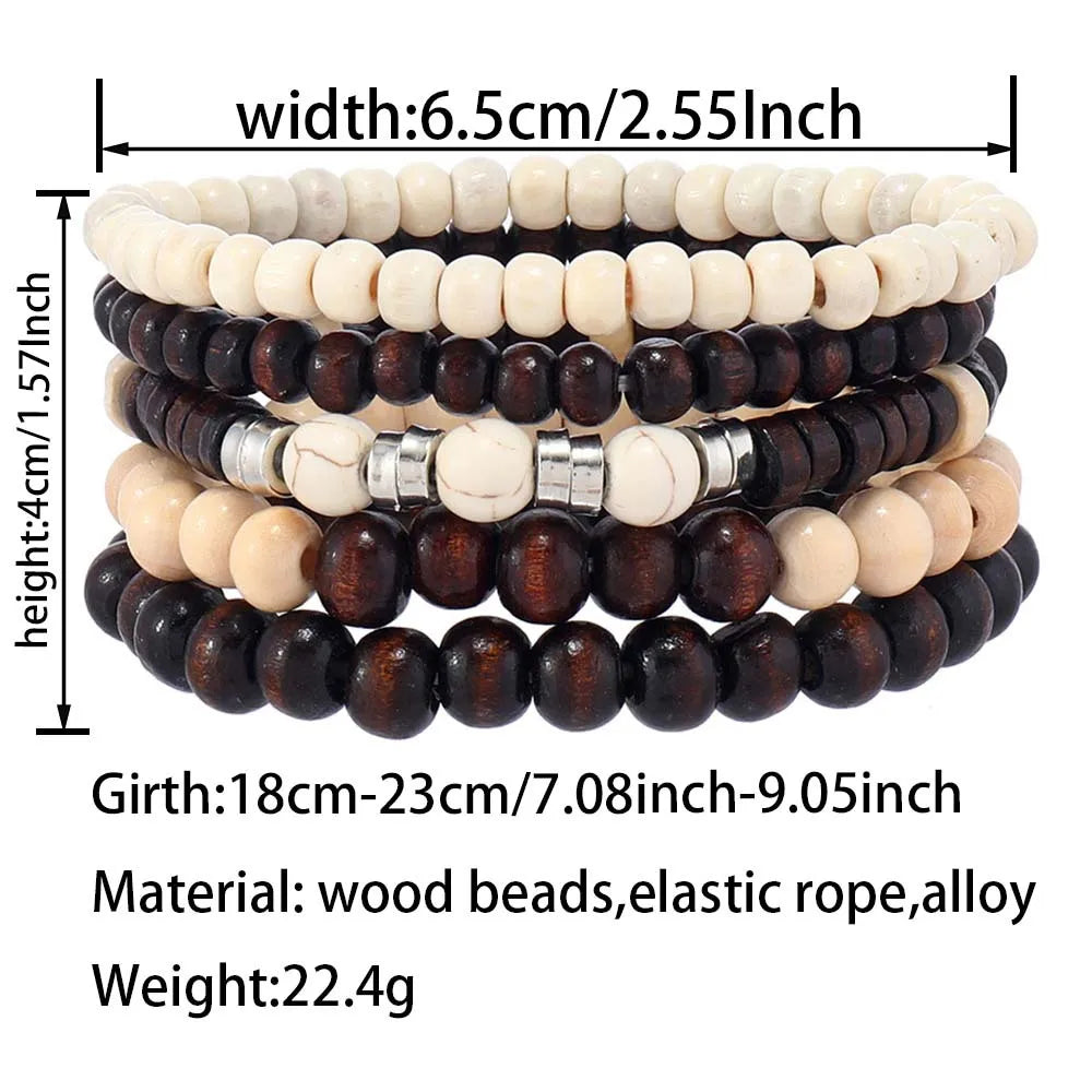 4Pcs/ Set Braided Wrap Leather Bracelets for Men Vintage Life Tree Rudder Charm Wood Beads Ethnic Tribal Wristband Rope Bracelet
