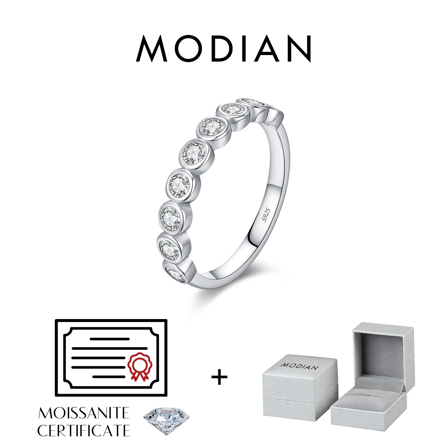 MODIAN D Color Round Moissanite Eternity Ring 925 Sterling Silver Stackable Finger Rings For Women Wedding Fine Jewelry Gifts