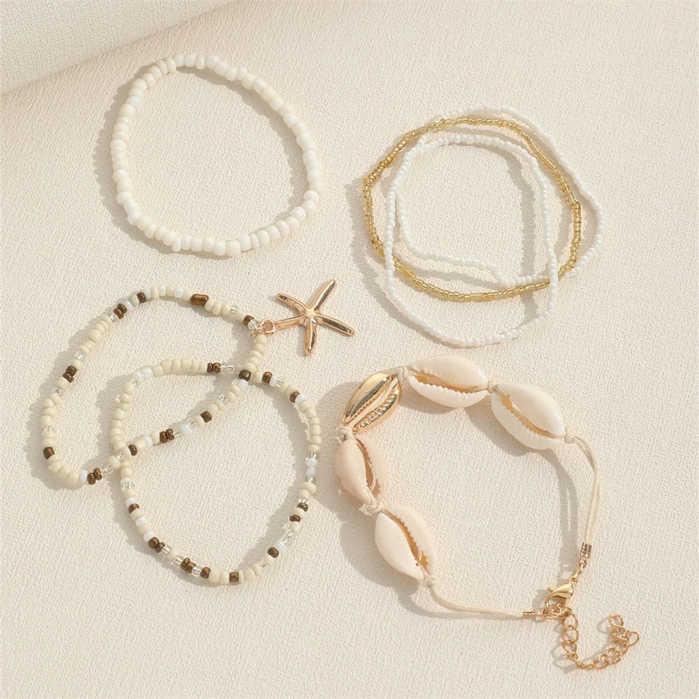 Böhmische Reisperlen Seestern-Anhänger Armband Set Mode Sommer Strand Meer Muschel Mehrschichtige Armbänder Schmuck Zubehör