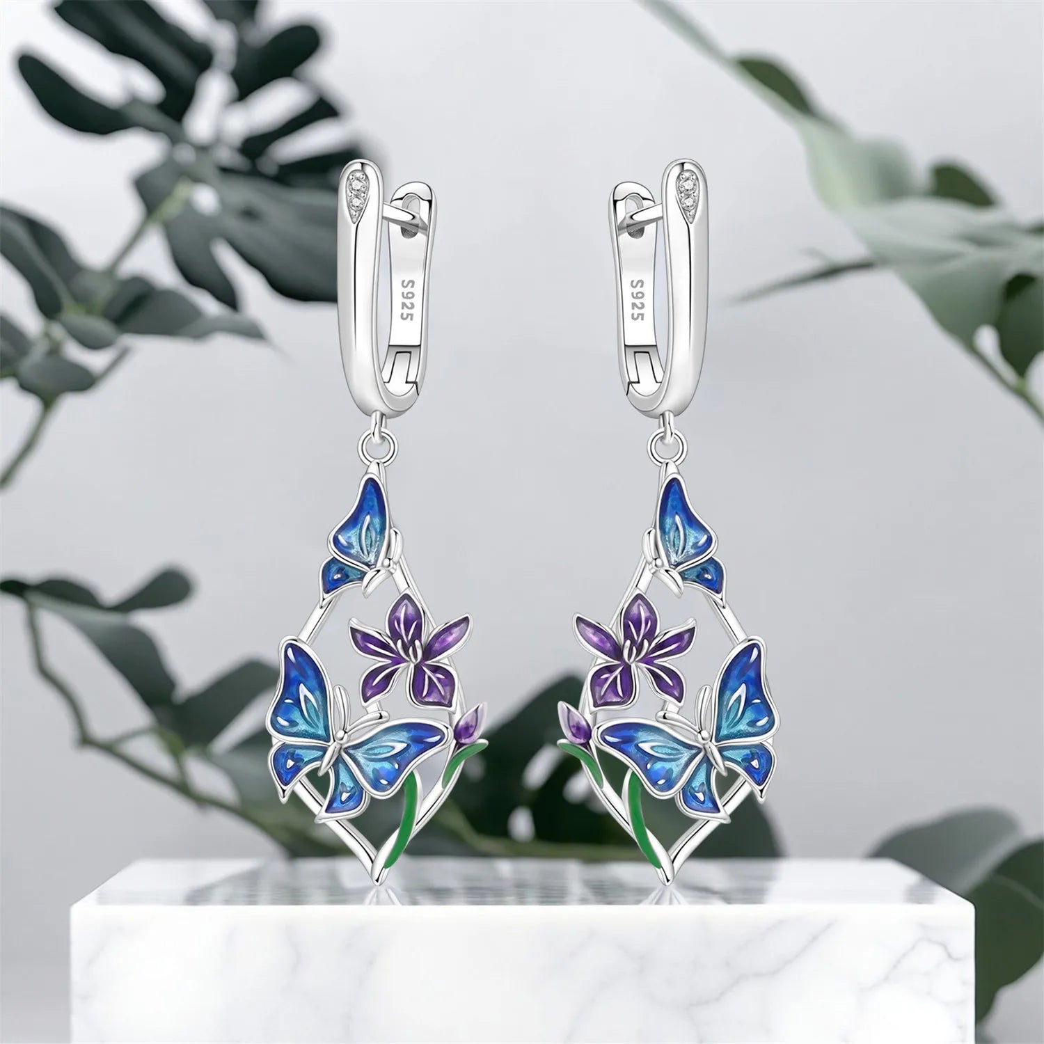 PANPOKI 925 Sterling Silver Butterfly Insect Flower Drop Earrings Women Earrings Charm Versatile Party Jewelry Trendy Gifts