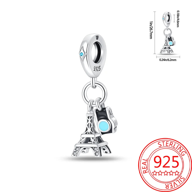 925 Sterling Silver Paris Tower Aircraft Travel Charm Pendant Beads Fit Charm Original Bracelet for Women Jewelry Making