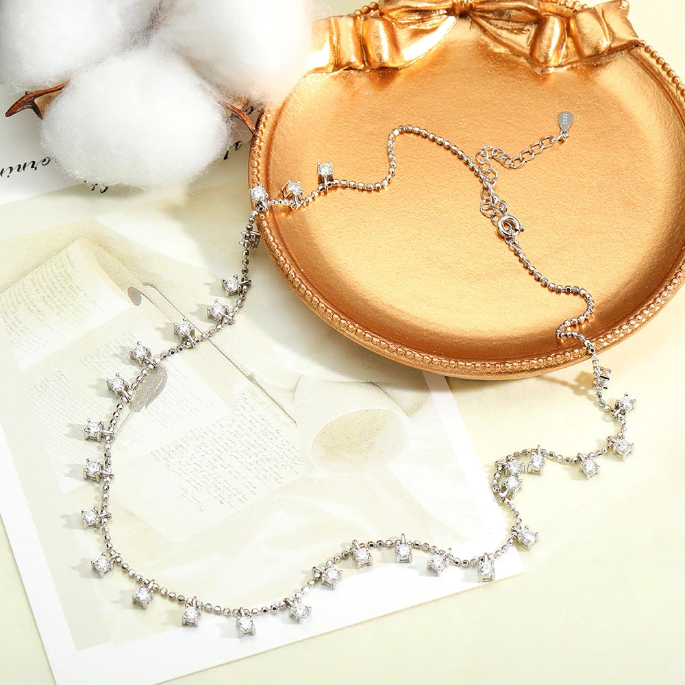 Serenity 3mm 4mm D Color Moissanite Necklace For Women Gift 100% S925 Sterling Silver Plated 18K Sparkling Gypsophila Neck Chain