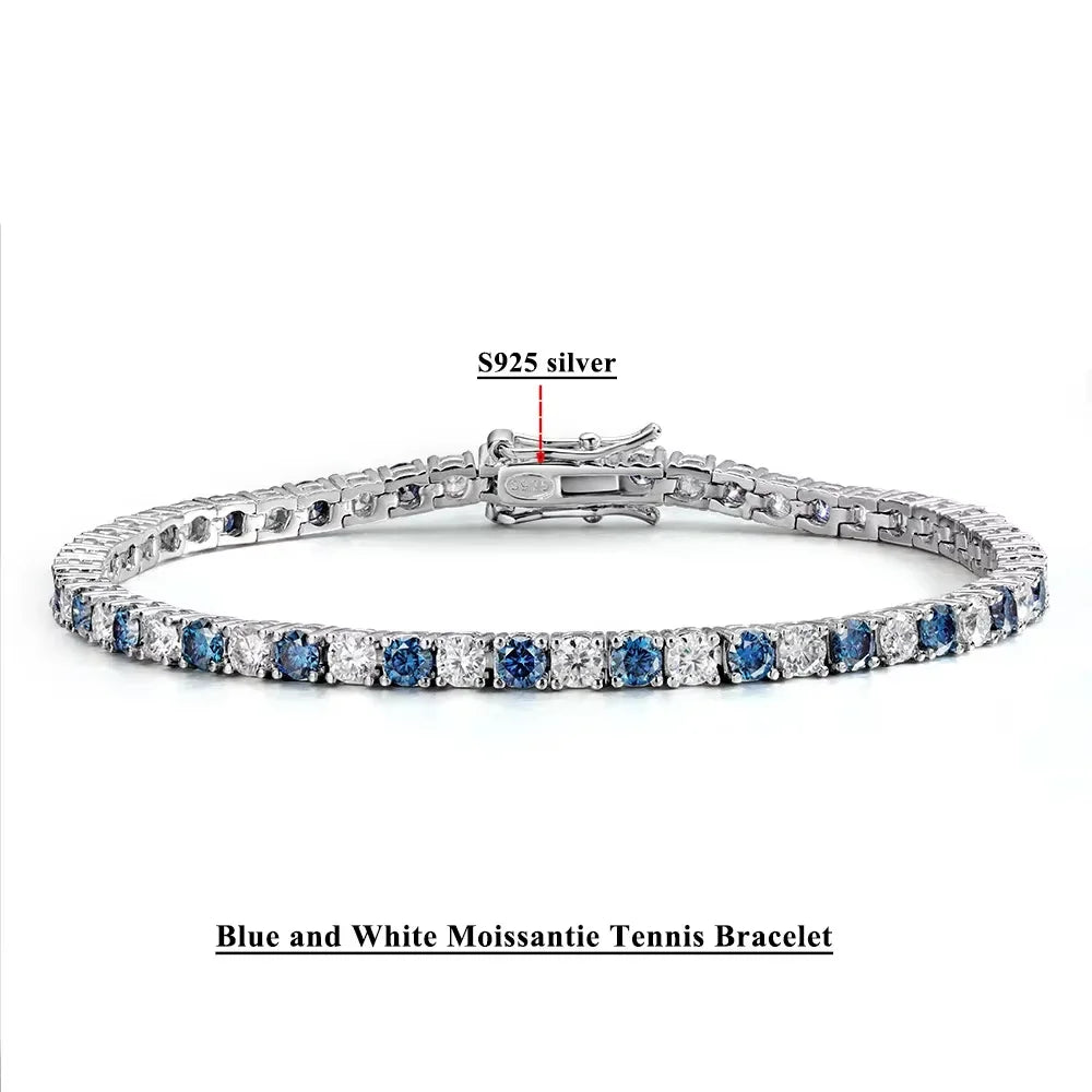 Serenity 3mm 4mm 5mm D Color Black White Moissanite Tennis Bracelet for Men Women S925 Sterling Silver Bracelet Link Plated 18K - Madeinsea©