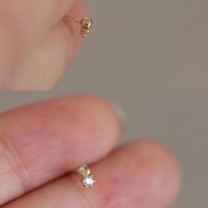 925 Sterling Silber vergoldet 14 Karat Gold Mini Facettierte Zirkon Ohrringe für Frauen Koreanischer Temperamentschmuck