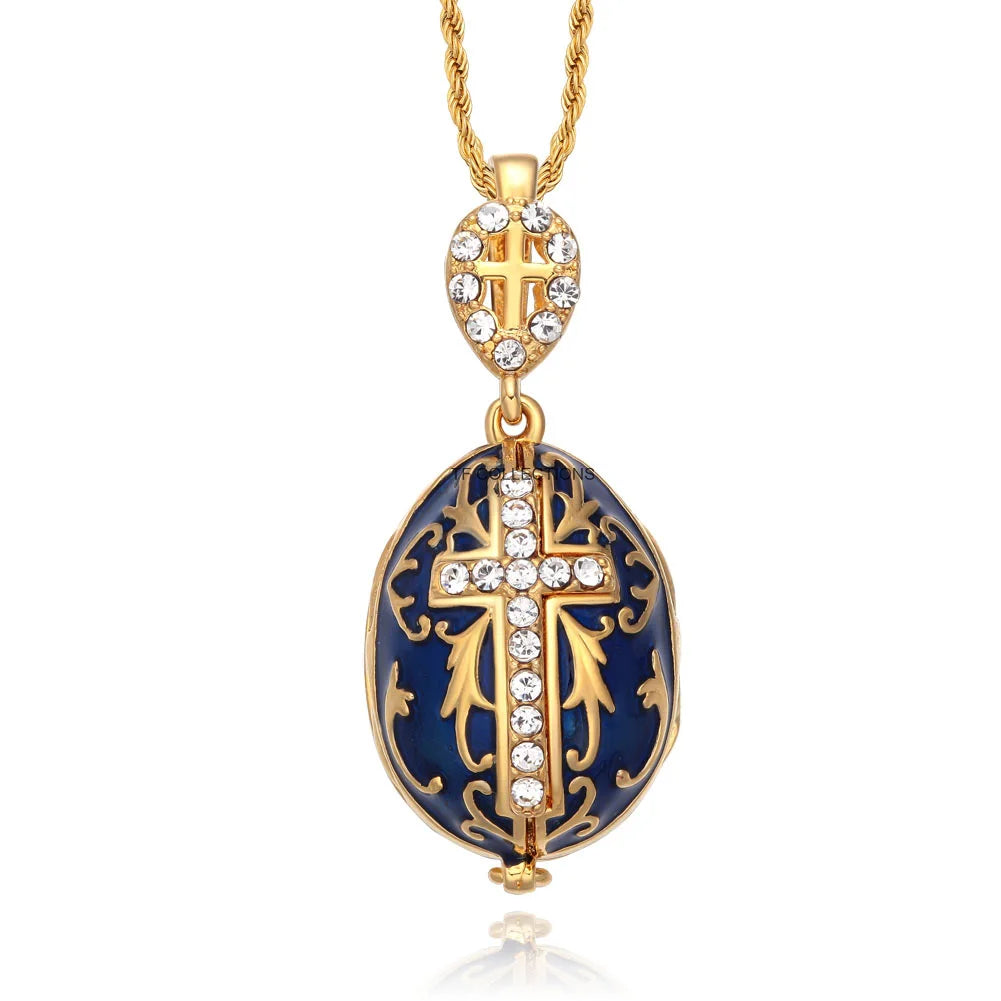 ERÖFFNETE YAFFIL Ei-Anhänger Halskette Kreuz Handgefertigter Vintage-Schmuck Emaille Jesus Luxus Charm Kristall Strass Piercing Geschenke für Frauen