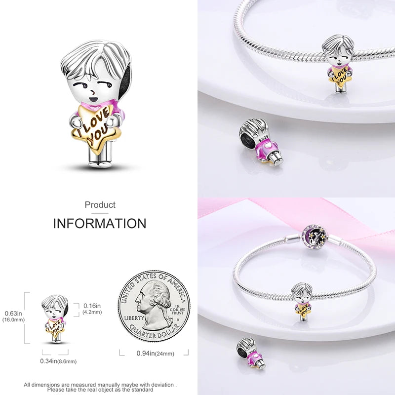 925 Sterling Silver Boy Girl Couple Lovers Beads Marriage Charms Dangle Fit Original  Bracelet Charms Jewelry Women DIY
