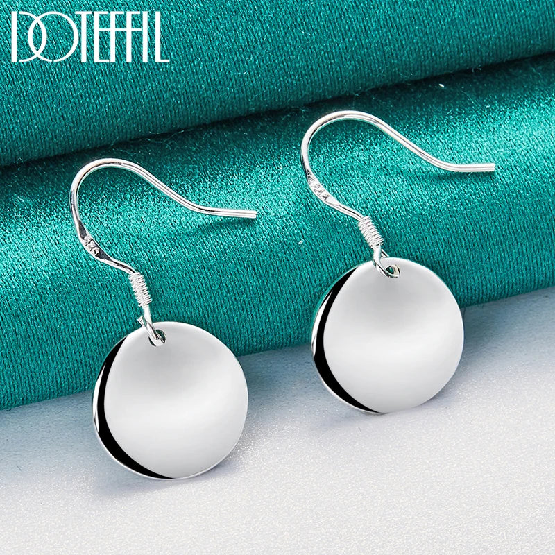 DOTEFFIL 925 Sterling Silver Smooth Bump Round Drop Earrings For Woman Wedding Engagement Fashion Party Charm Jewelry
