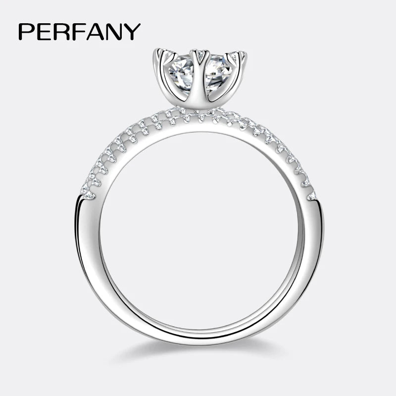 PERFANY 1CT Moissanite Ring for Women S925 Sterling Silver Wedding Jewelry Lab Diamond Set Bridal Accessories
