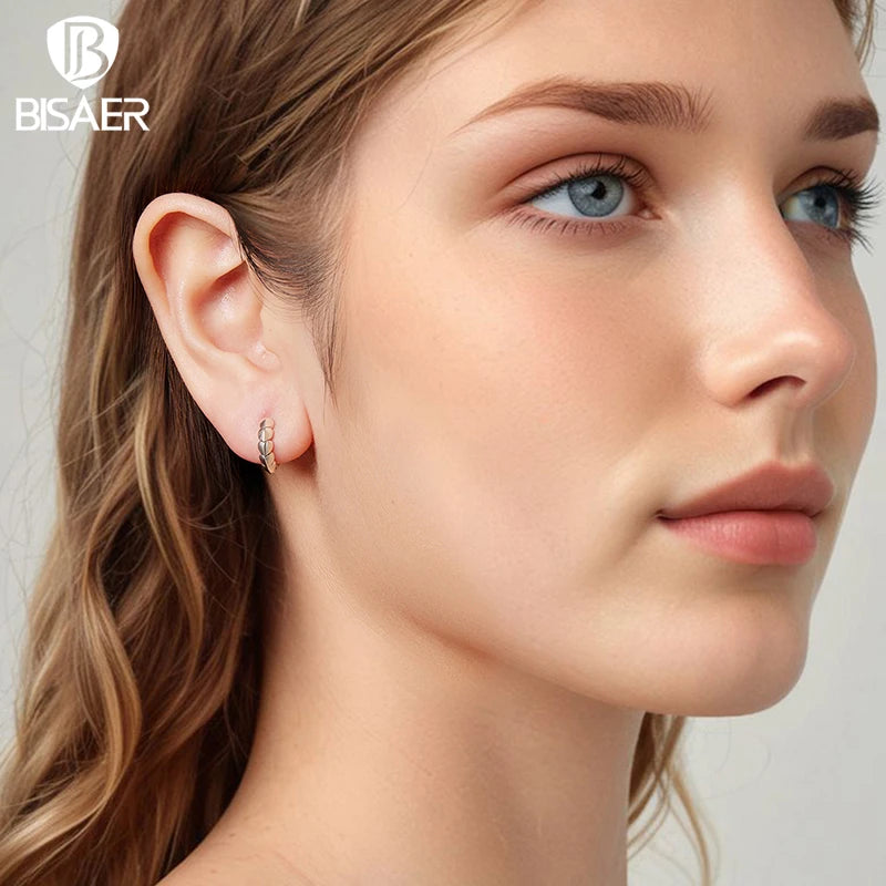 BISAER Solid 925 Sterling Silver Heart Hoop Earrings Symbol of Eternal Love Stud Earrings for Women Party Fine Jewelry ECE1905