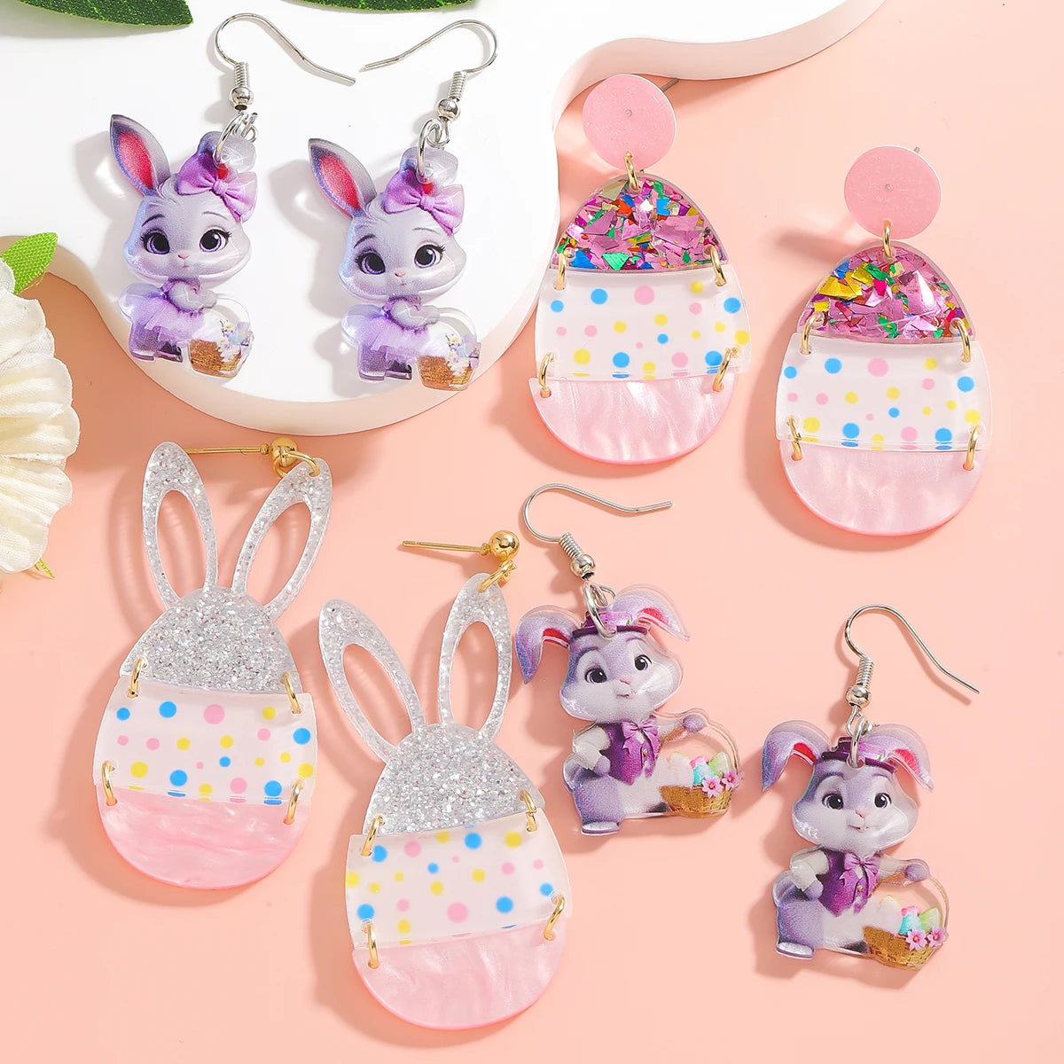 2025 Cartoon Easter Egg Rabbit Drop Earrings Cute Acrylic Purple Animal Jewelry Gift For Girls Festival Decoration Accessories