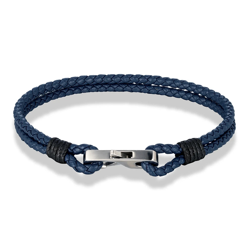 MKENDN 3MM Genuine Leather 316L Square Buckle Bracelet for Men Mature Stable  Elegant Design Personalized Perfect Gift for Men