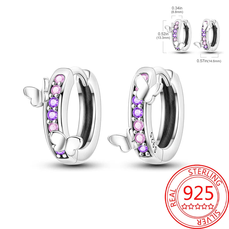 Pink Series 925 Sterling Silver Romantic Flower Butterfly Unicorn Tulip Geometry Earrings Boutique Fine Jewelry Gifts for Women