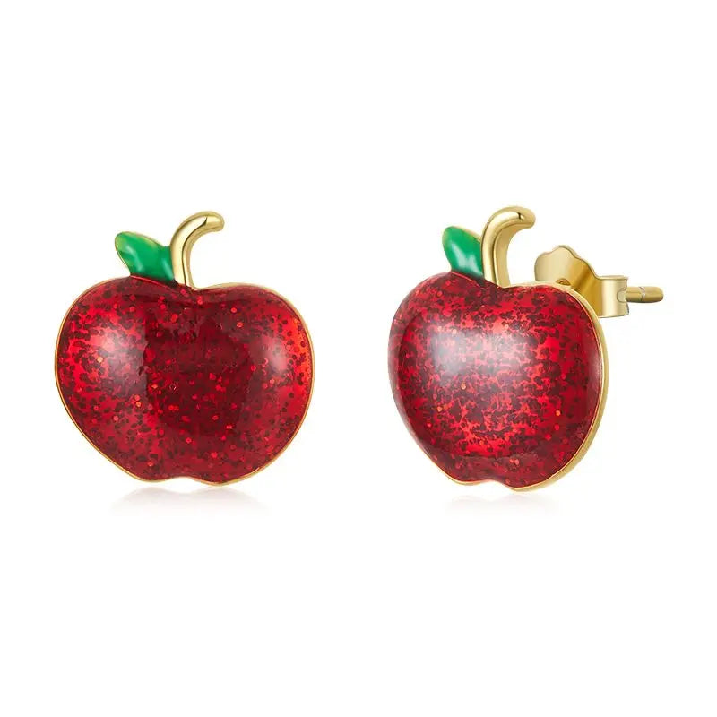 WOSTU 925 Sterling Silver Cherries Earring Strawberry Piercing Red Apple Banana Fruit Cute for Women Birthday Daily Fine Jewelry